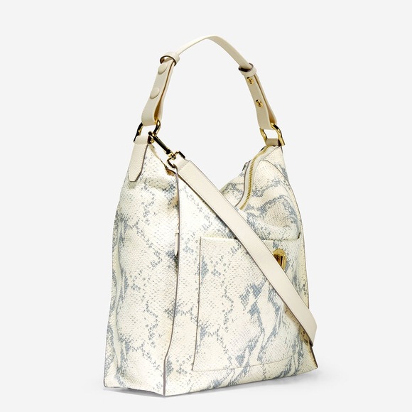 𝐂𝐎𝐋𝐄 𝐇𝐀𝐀𝐍 Leather Turnlock Snake Bag Off-White Bone Gray GORGEOUS! - Picture 5 of 16